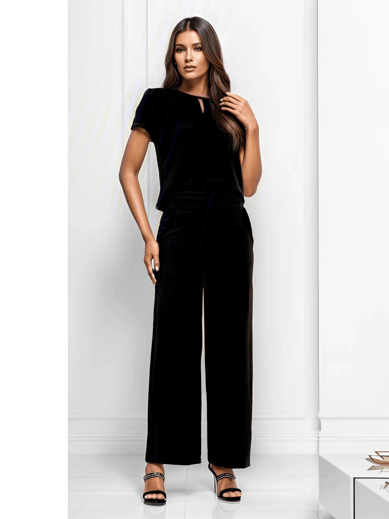 Conjunto Belala Blusa de Manga Curta e Calça Reta com Pregas
