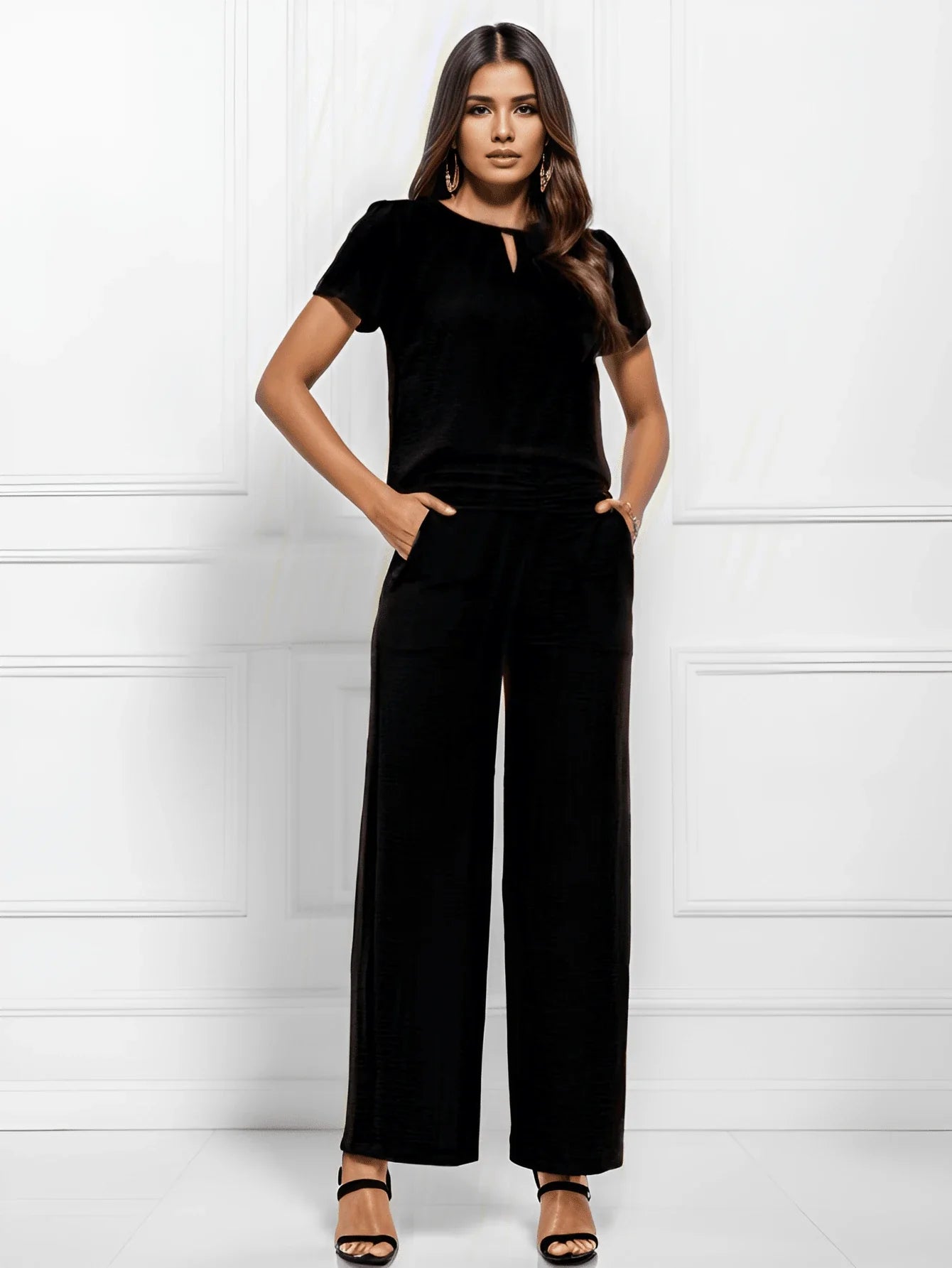 Conjunto Belala Blusa de Manga Curta e Calça Reta com Pregas