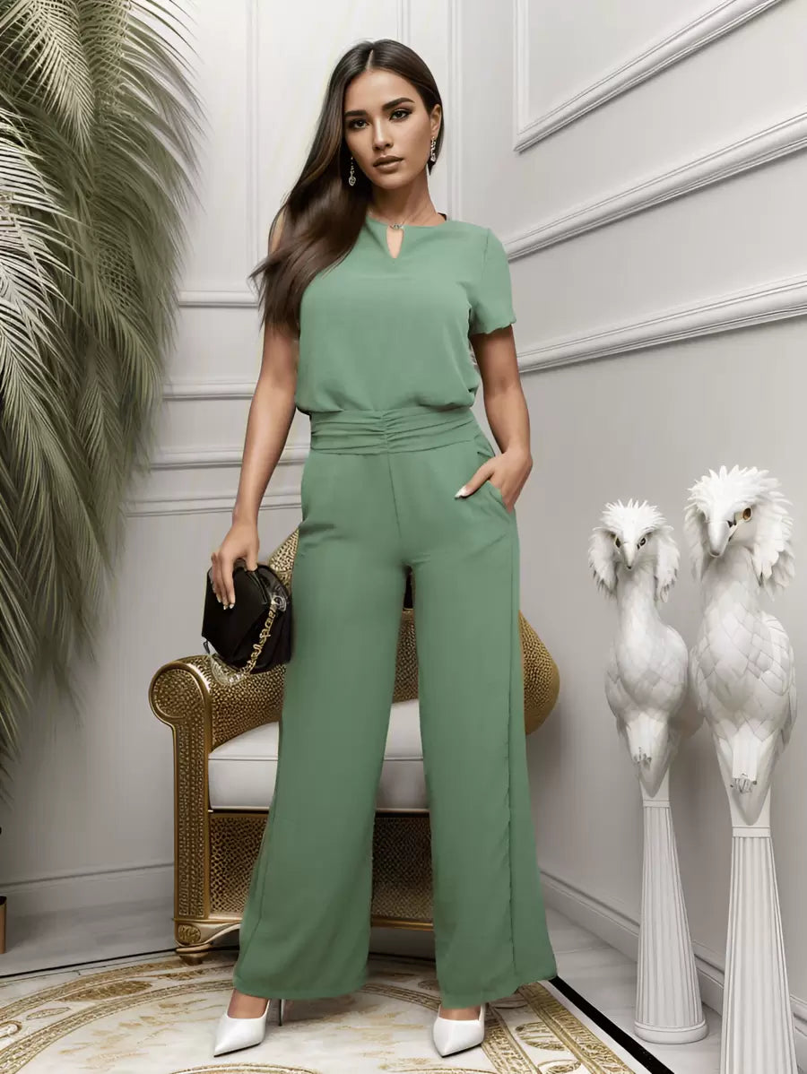 Conjunto Belala Blusa de Manga Curta e Calça Reta com Pregas