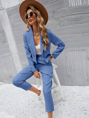Conjunto Feminino Calça e Blazer Com Bolsos Frontais Plissados