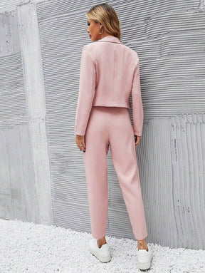 Conjunto Feminino Calça e Blazer Com Bolsos Frontais Plissados