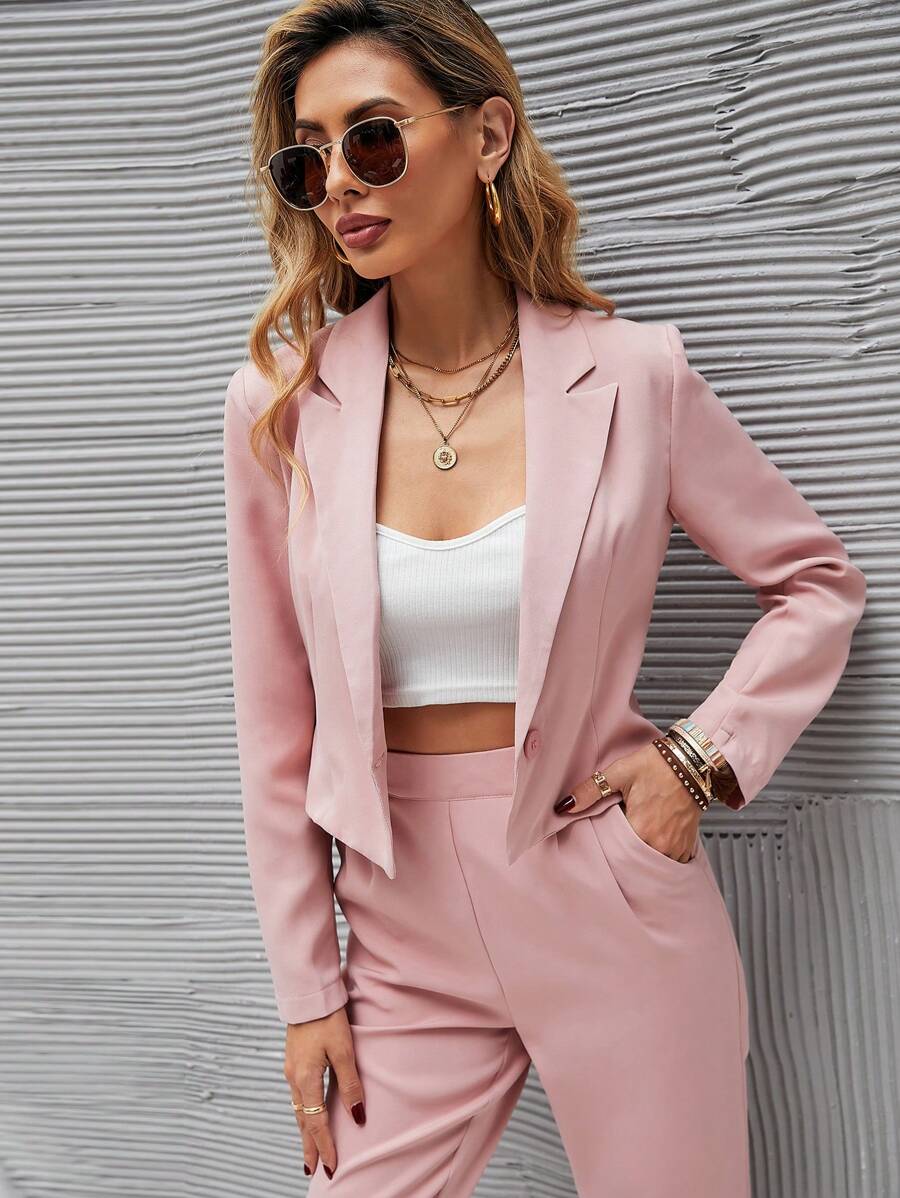 Conjunto Feminino Calça e Blazer Com Bolsos Frontais Plissados