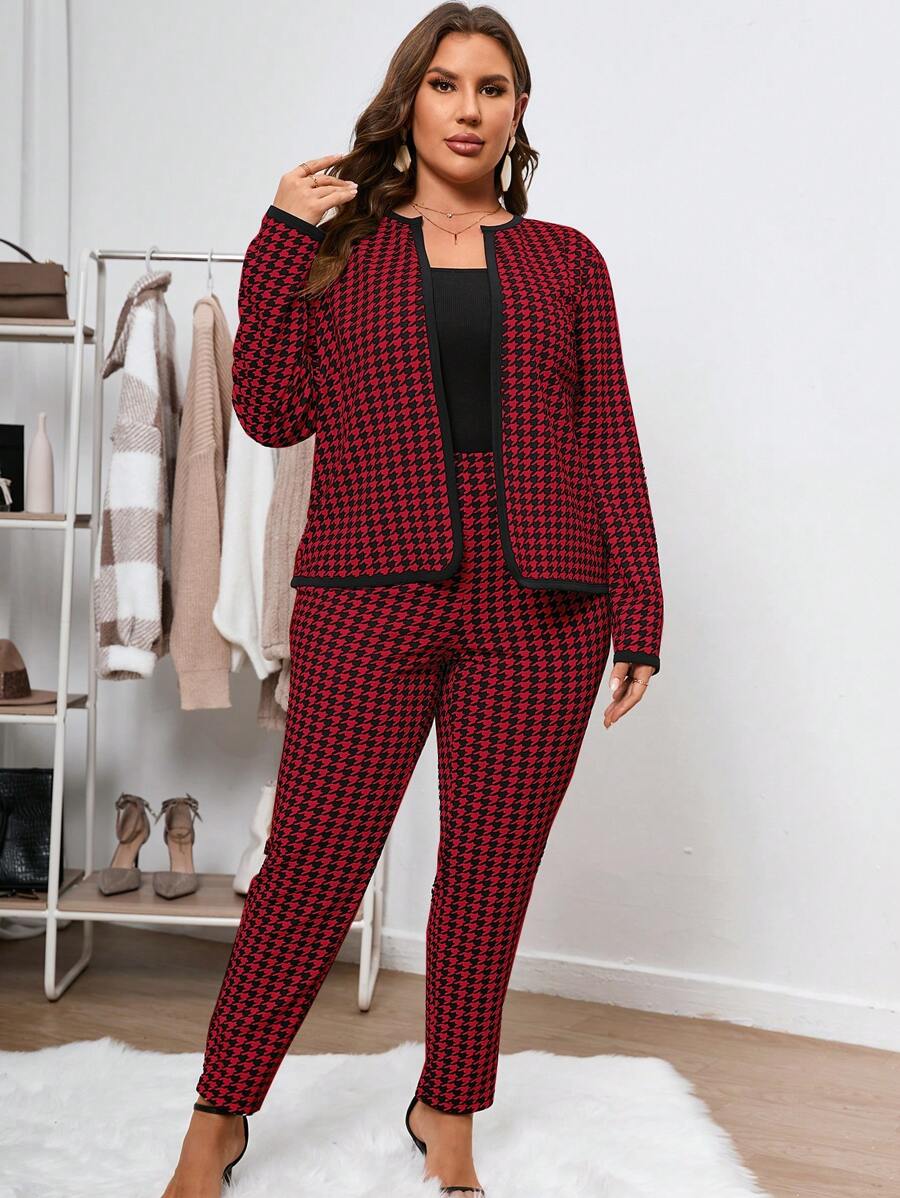 Conjunto Feminino Plus Size Forrado Estampa Xadrez