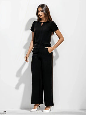 Conjunto Belala Blusa de Manga Curta e Calça Reta com Pregas