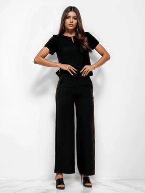 Conjunto Belala Blusa de Manga Curta e Calça Reta com Pregas
