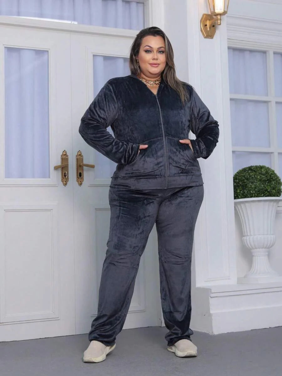 Conjunto Feminino Plus Size De Veludo
