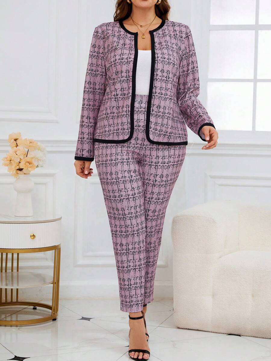 Conjunto Feminino Plus Size Forrado Estampa Xadrez