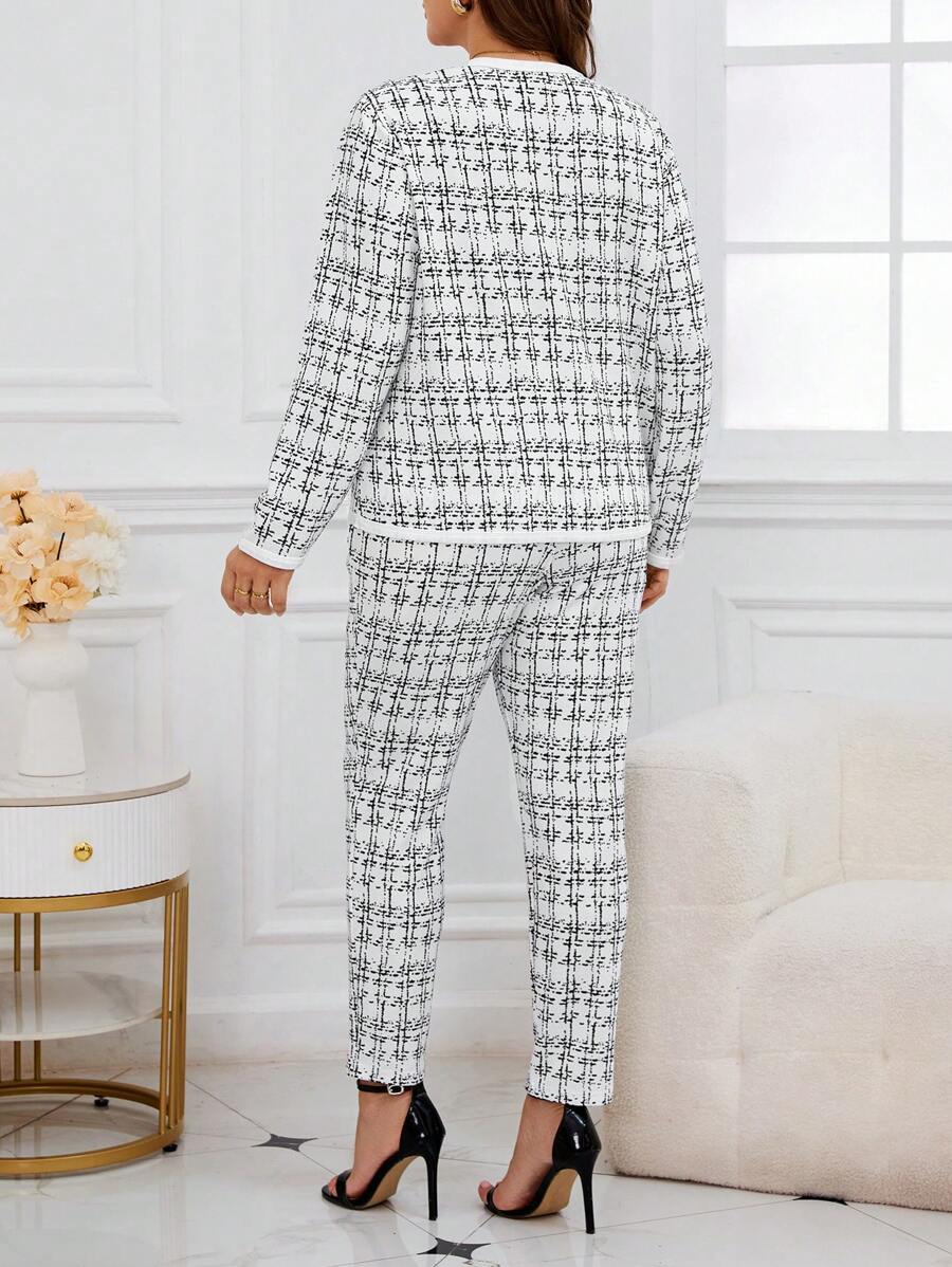 Conjunto Feminino Plus Size Forrado Estampa Xadrez