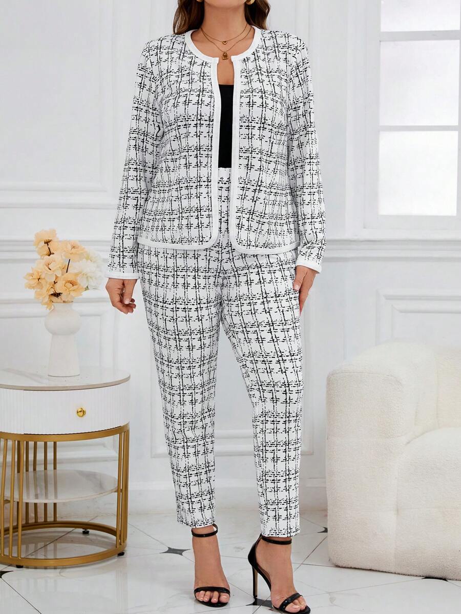 Conjunto Feminino Plus Size Forrado Estampa Xadrez