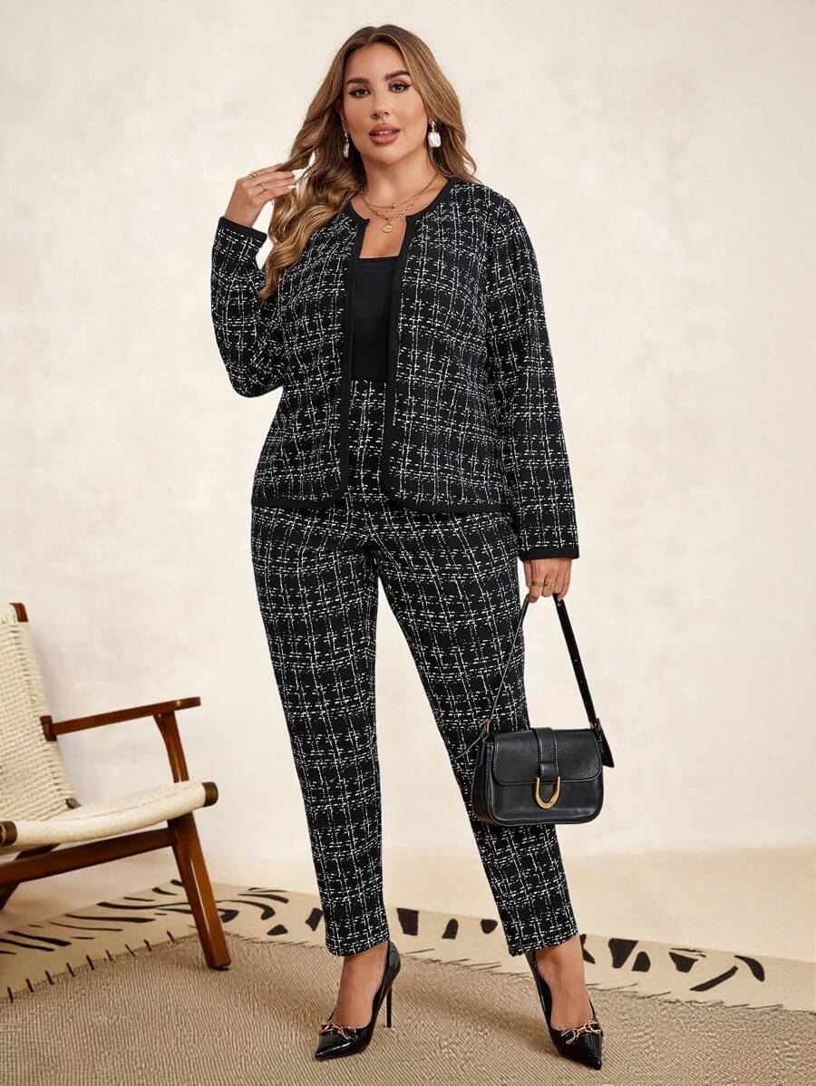 Conjunto Feminino Plus Size Forrado Estampa Xadrez