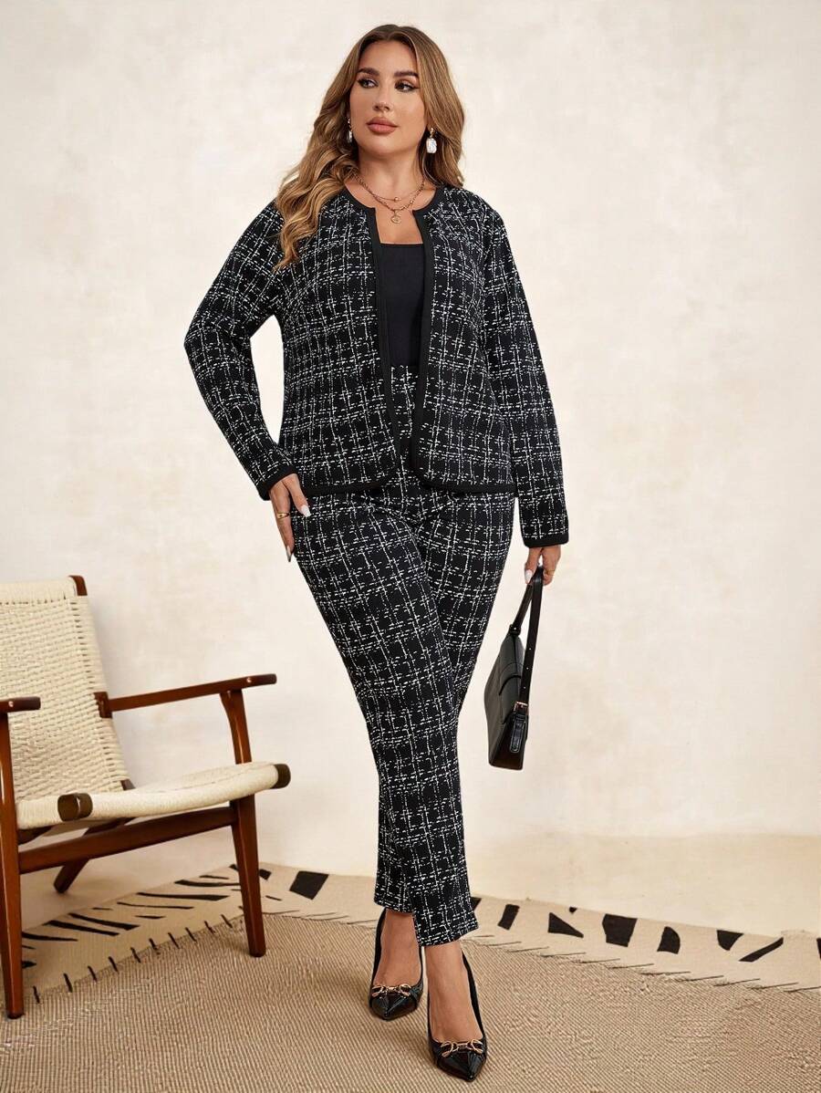 Conjunto Feminino Plus Size Forrado Estampa Xadrez