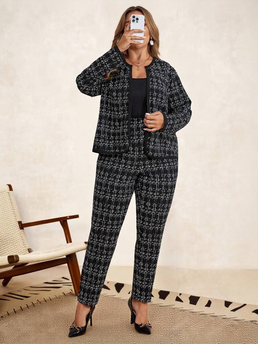 Conjunto Feminino Plus Size Forrado Estampa Xadrez