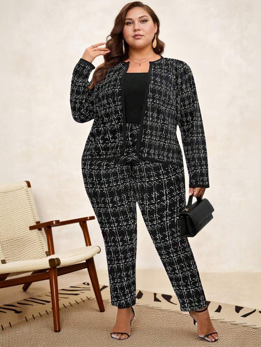 Conjunto Feminino Plus Size Forrado Estampa Xadrez