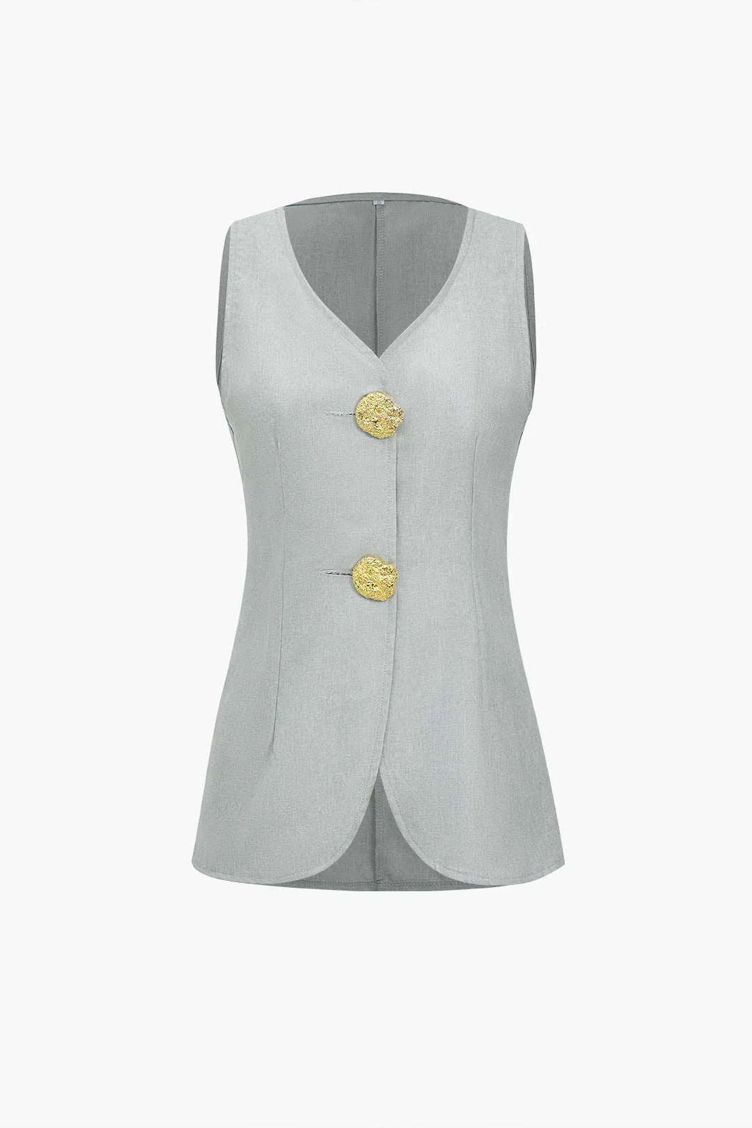 Conjunto Feminino de Alfaiataria com Colete Acinturado de Botões Maxi e Calça Reta com Fenda - Brenda