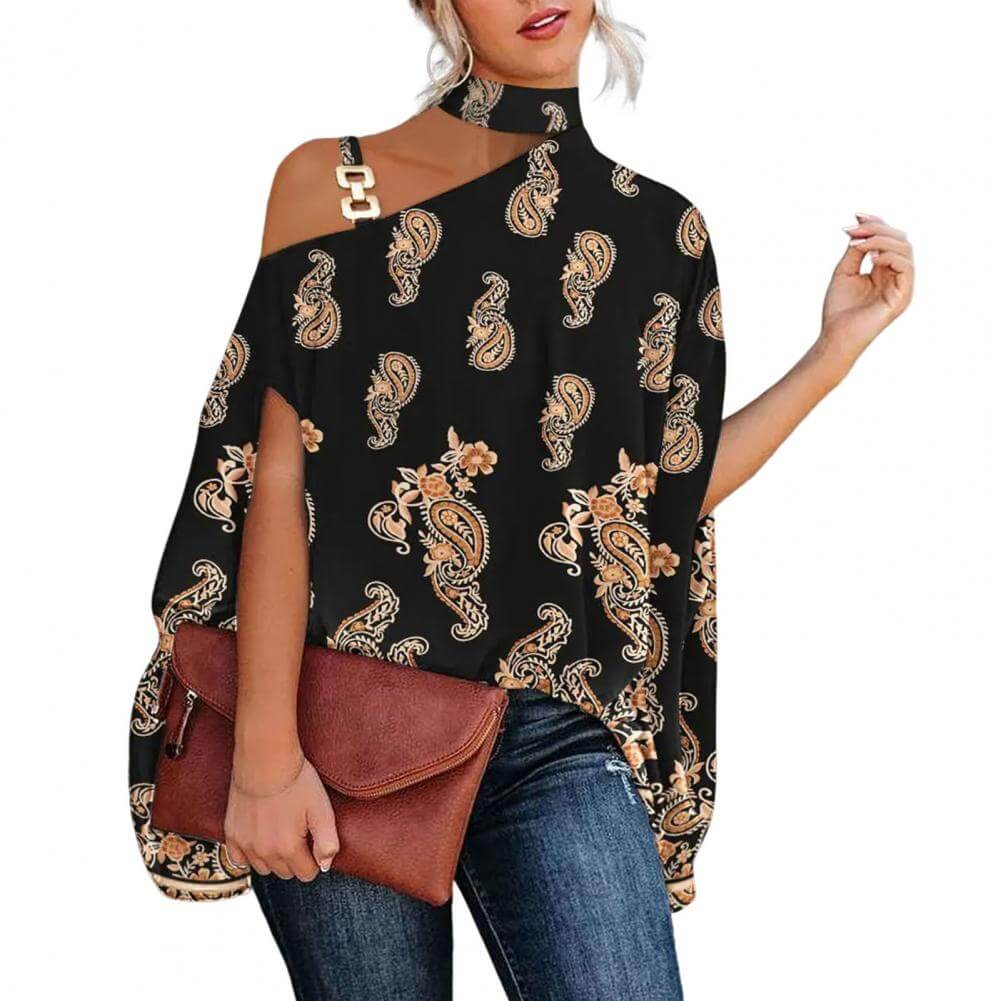 Blusa Gola Alta e Ombro Aberto Blenda