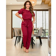 Conjunto Feminino Casual Blusa Calça em Linho De Algodão Com Babado Na Manga