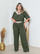 Conjunto Feminino Plus Size em Linho com Elástico na Cintura