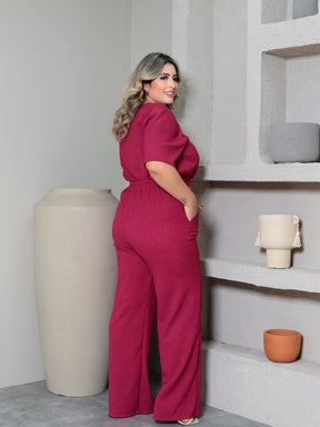 Conjunto Feminino Plus Size em Linho com Elástico na Cintura