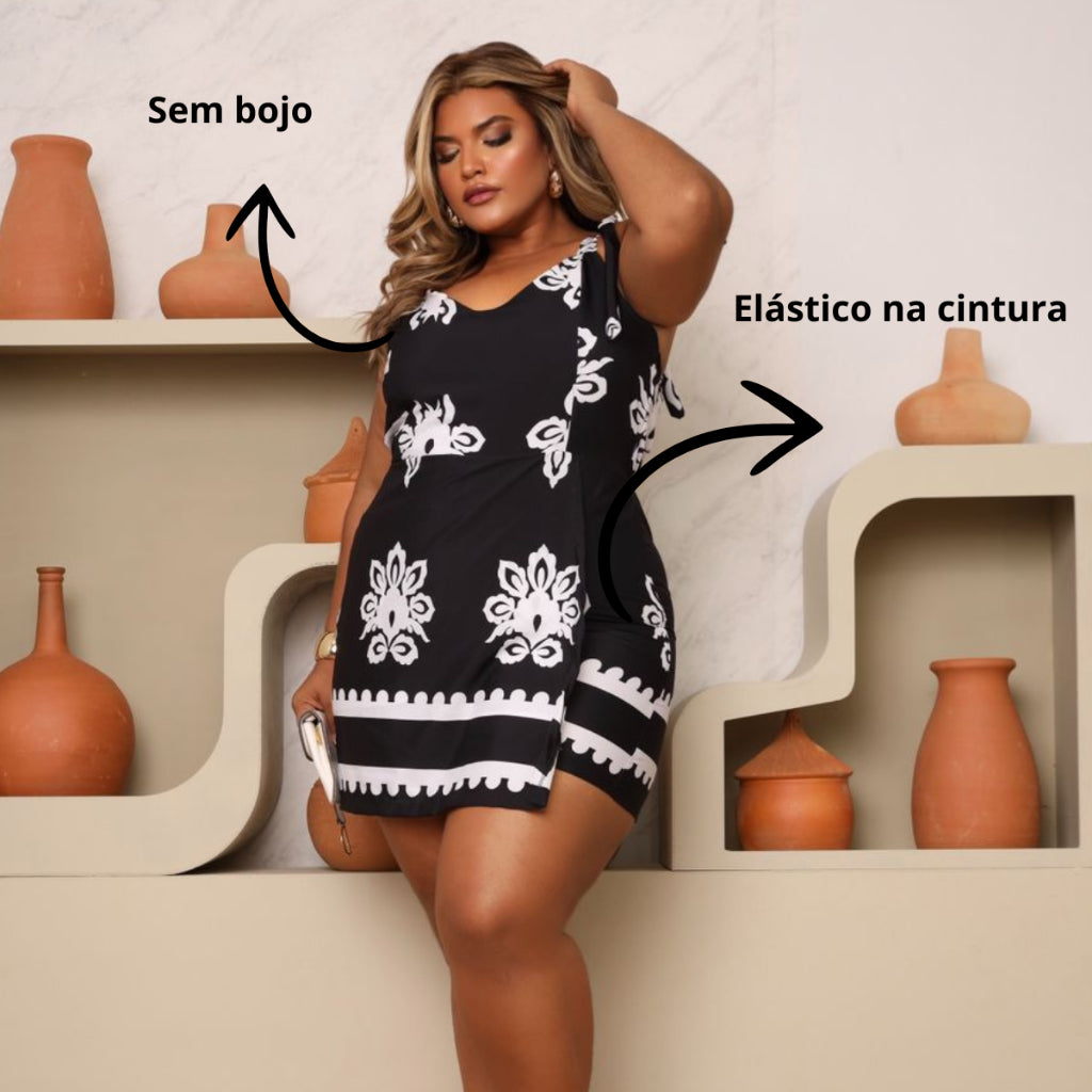 Macaquinho Solto Plus Size  Feminino Curto Short Saia Alça Larga Tendência