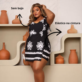 Macaquinho Solto Plus Size  Feminino Curto Short Saia Alça Larga Tendência