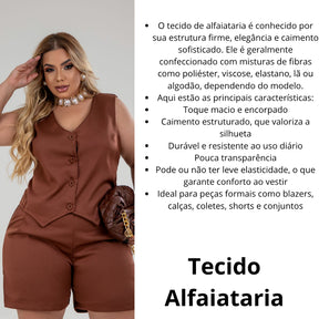 Conjunto De Short Plus Size Sem Bojo Alça Larga Colete - TECIDO ALFAIATARIA