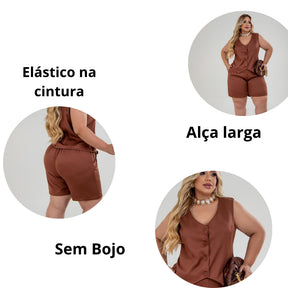 Conjunto De Short Plus Size Sem Bojo Alça Larga Colete - TECIDO ALFAIATARIA