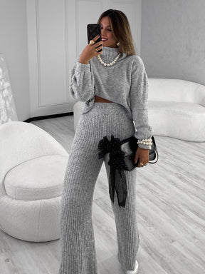 Conjunto Feminino Inverno Mousse Calça e Blusa Gola Alta Tricot