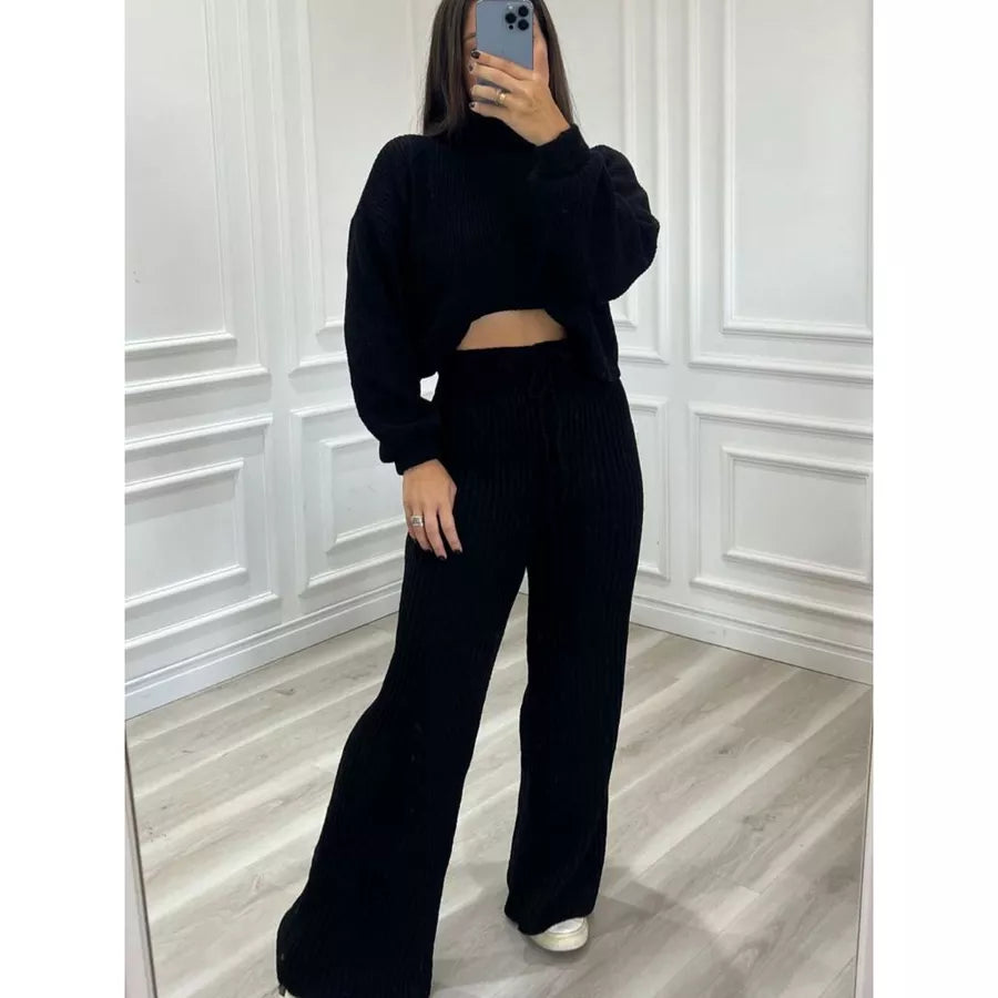 Conjunto Feminino Inverno Mousse Calça e Blusa Gola Alta Tricot