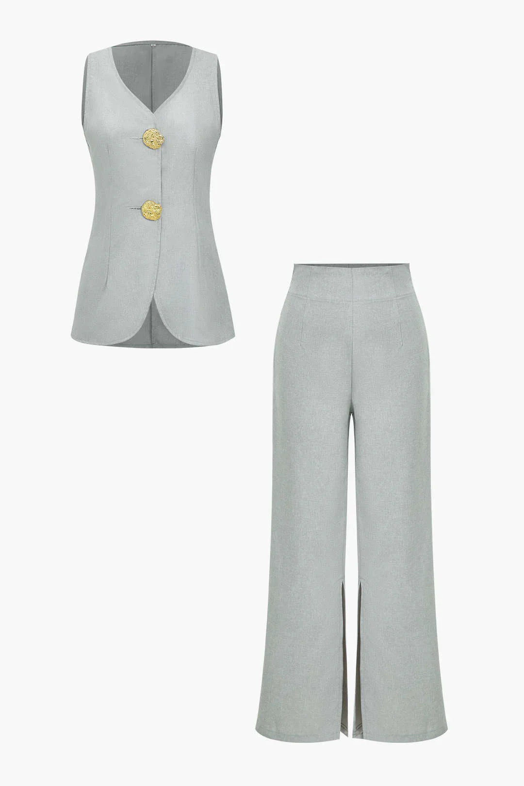 Conjunto Feminino de Alfaiataria com Colete Acinturado de Botões Maxi e Calça Reta com Fenda - Brenda